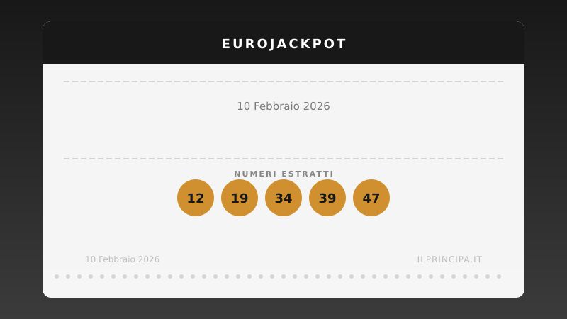 EuroJackpot 10 febbraio 2026: la combinazione della lotteria europea